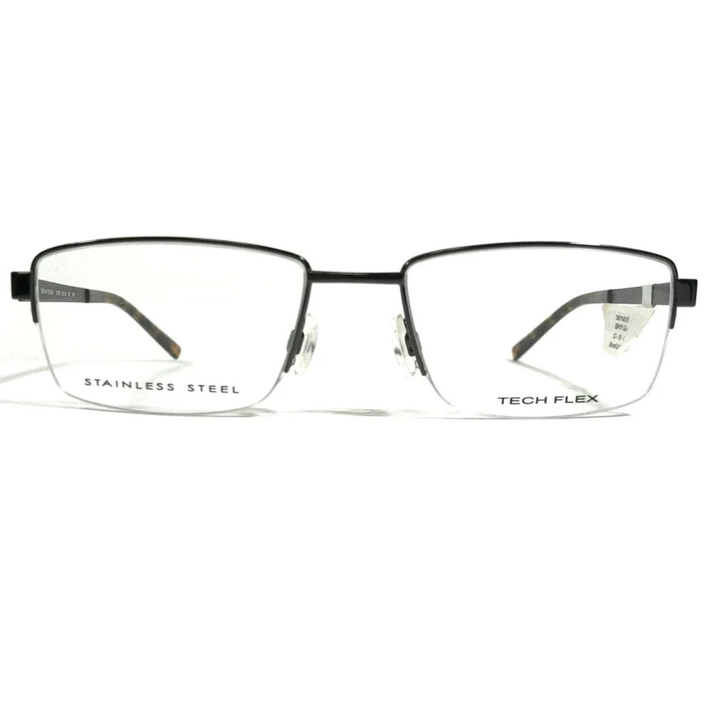 Tech Flex 30143S SP01 Eyeglasses Frames Black Rectangular Half Rim 52-18-145
